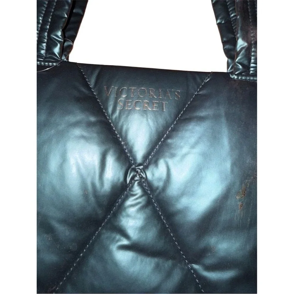 Victoria's Secret Emerald Teal Metallic Quilt Puffer Tote Bag weekender carry on